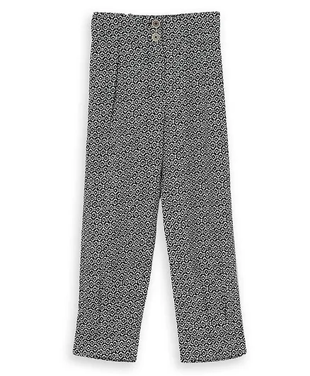 Natilene Geometric Print Full Length Polyster Pant - Black