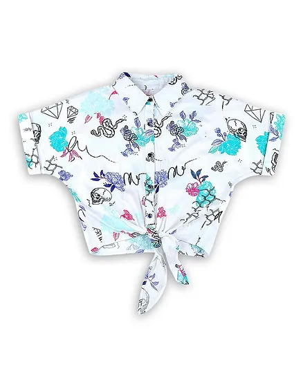 Natilene Half Sleeves Printed Rayon Shirt Style Top - Multicolor