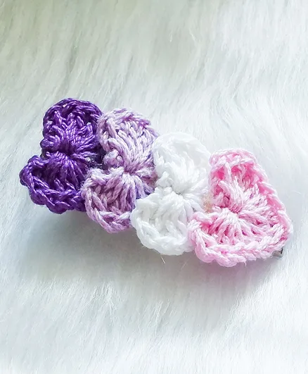 Bobbles & Scallops Crochet Tiny Hearts Alligator Clip - Purple