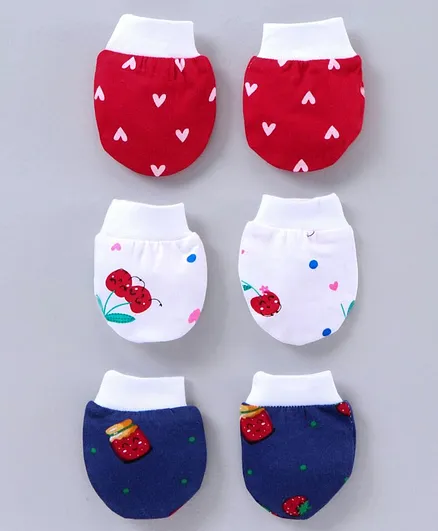 Simply Printed Mittens Set of 3 - White Blue Red