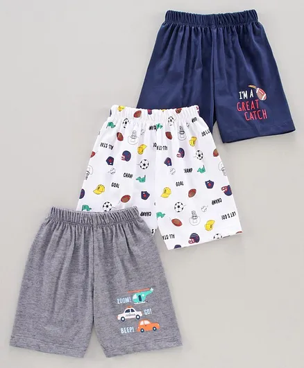 Teddy Knee Length Printed Shorts Pack of 3 - Multicolor