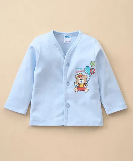 Tango Full Sleeves Teddy Print Vest - Blue