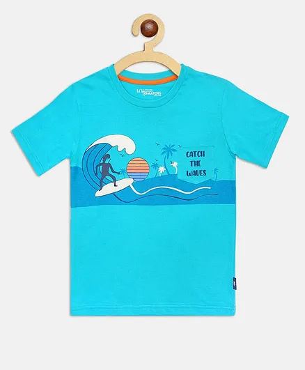 Li'L tomatoes Half Sleeves Surfing Print Tee With A Surprise Gift - Blue