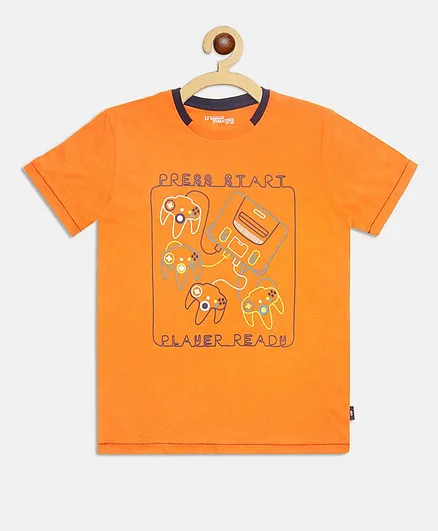Li'L tomatoes Half Sleeves Player Ready Print Tee With A Surprise Gift - Orange