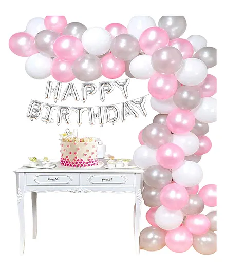 Khurana Decorative Birthday Foil Decoration Set Silver Pink White - Pack of 51