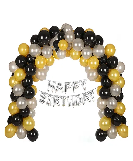Khurana Decorative Birthday Foil Decoration Set Golden Black Silver - Pack of 51