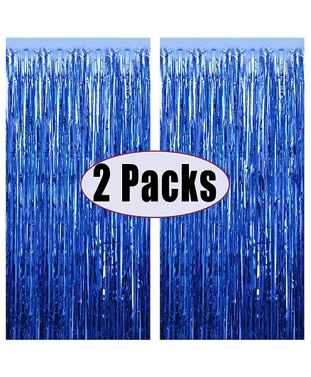 Khurana Decorative Chrome Metallic Fringe Foil Curtain Blue - Pack of 2