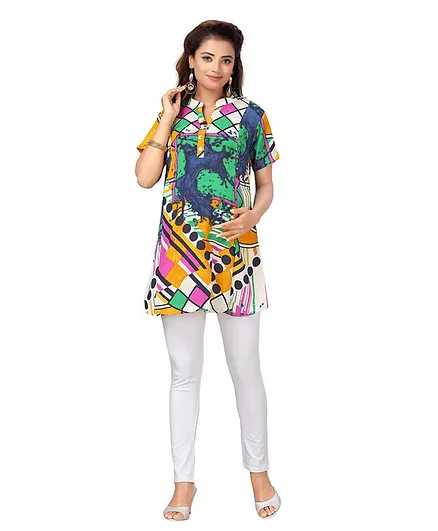 MOM'S BEE Half Sleeves Abstract Print Maternity Kurta - Blue