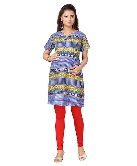 Moms Bee Half Sleeves All Over Printed Maternity Kurta - Blue