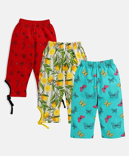 Nottie Planet Pack Of 3 Three Fourth Length Butterflies Printed Capris - Red Green Yellow