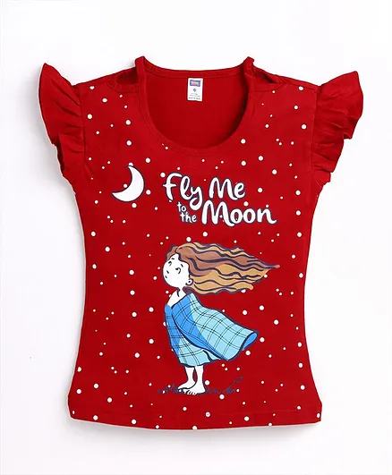 Nottie Planet Fly Me Print Cap Sleeves Tee - Red