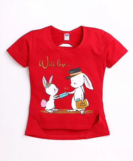 Nottie Planet Rabbit Print Short Sleeves Tee - Red