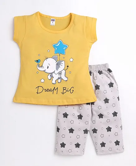 Nottie Planet Short Sleeves Dream Big Print Night Suit - Yellow