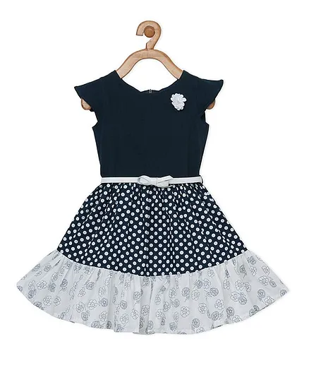 Powderfly Cap Sleeves Polka Dot Print Dress - Navy