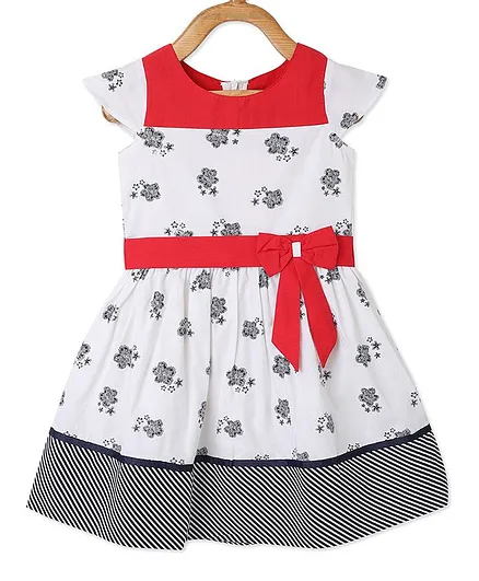 Powderfly Cap Sleeves Flower Print Dress - White