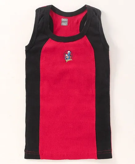 Red Rose Sleeveless Vest Superman Print - Black Red