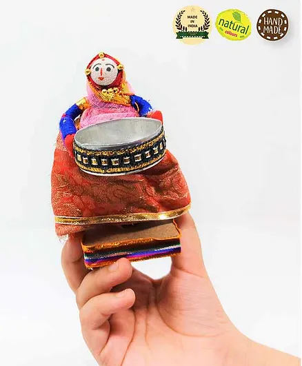 A&A Kreative Box Car Puppet Shaped Rajasthani Girl With Candle Stand - Multicolor