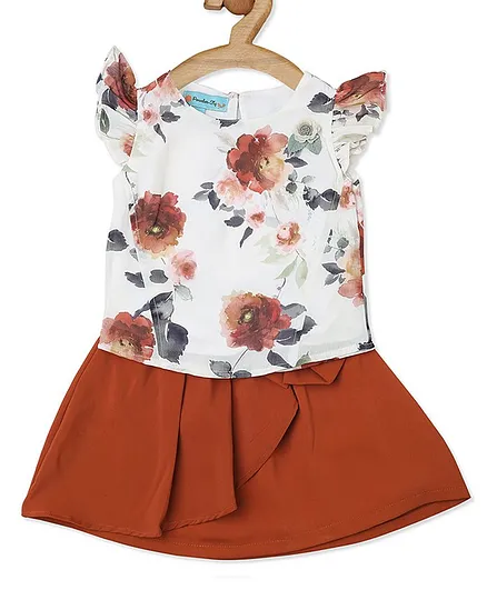 Powderfly Cap Sleeves Flower Print Top With Skirt Set - Red