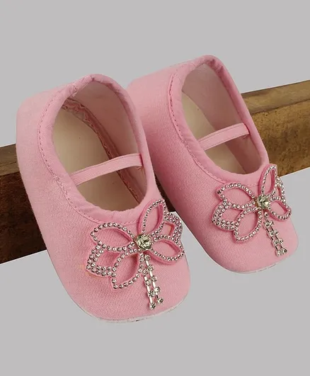 Daizy Crystal Decorated Flower Booties - Pink