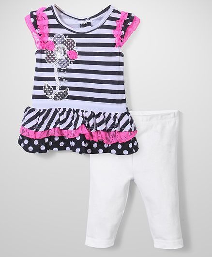 Nannette Floral Dress With Legging - Black, White & Pink