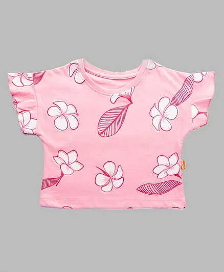 Plan B Half Sleeves Flower Printed Tee - Light Pink