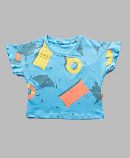 Plan B Half Sleeves Sting Fish Printed Tee - Sky Blue