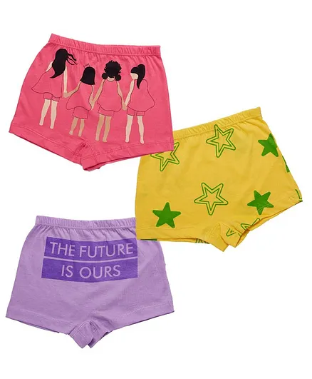 Plan B Pack Of 3 Star Print Boxers - Dark Pink Lavender Gold