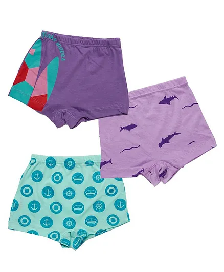 Plan B Pack Of 3 Shark Print Boxers - Purple Blue