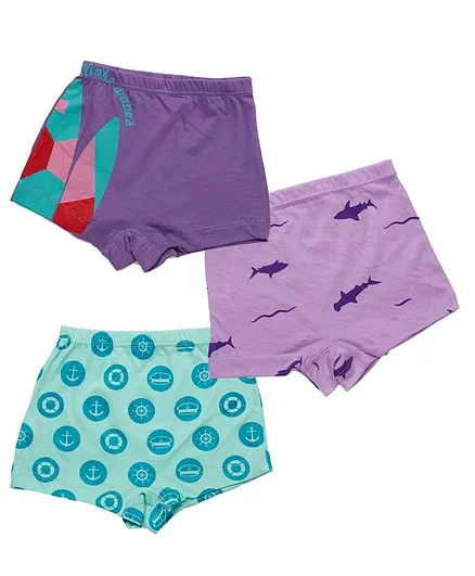 Plan B Pack Of 3 Shark Print Boxers - Purple Blue