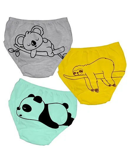 Plan B Pack Of 3 Polar Bear Print Panties - Grey Gold Blue