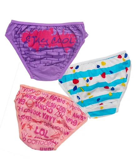 Plan B Pack Of 3 Stay Cool Print Panties - Purple White Peach