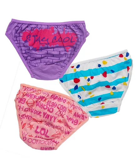 Plan B Pack Of 3 Stay Cool Print Panties - Purple White Peach