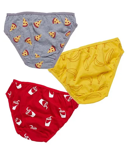 Plan B Pack Of 3 Pizza Print Panties - Gold Red Grey