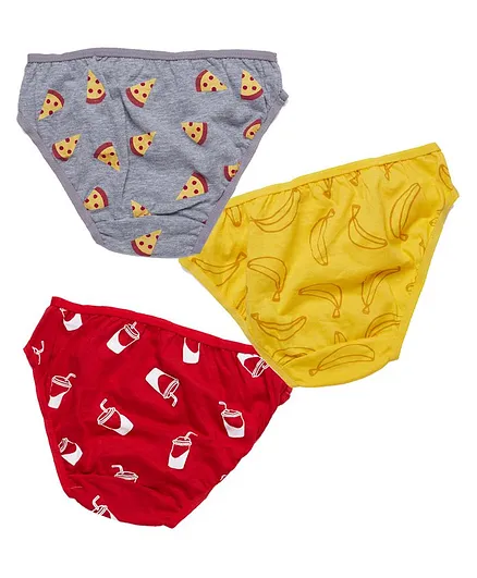 Plan B Pack Of 3 Pizza Print Panties - Gold Red Grey
