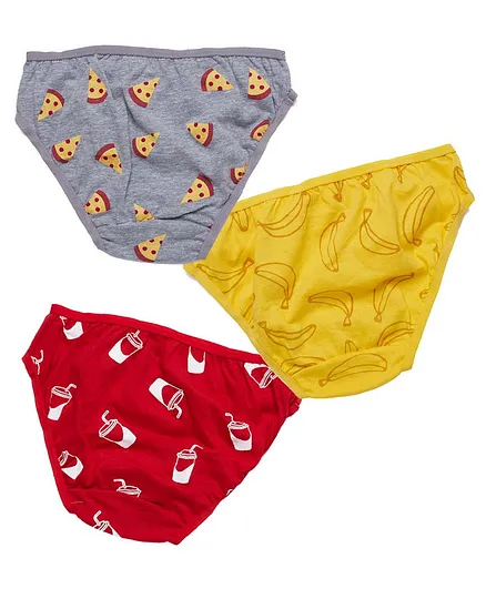 Plan B Pack Of 3 Pizza Print Panties - Gold Red Grey