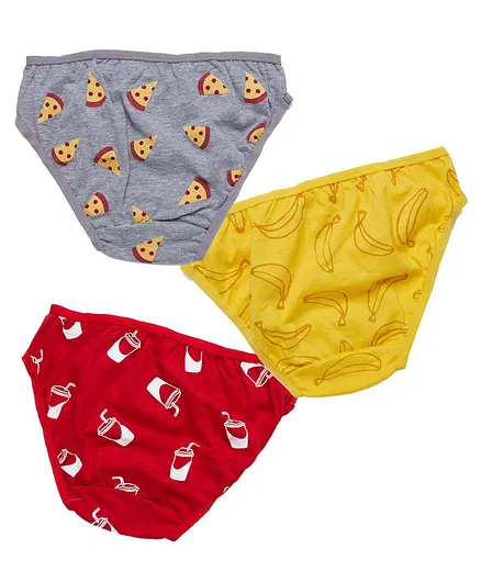 Plan B Pack Of 3 Pizza Print Panties - Gold Red Grey