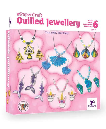 Toy Kraft Paper Quilling Jewelry Making Set - Multicolour