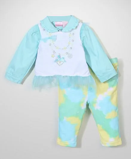Nannette Stylish Top, Jacket & Legging Set - Blue