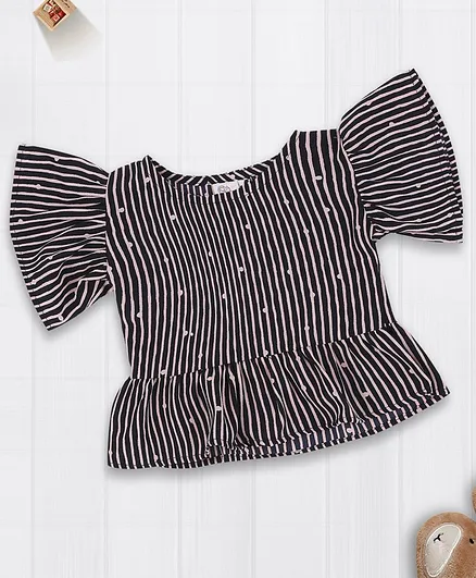 oui oui Half Sleeves Striped Top - Black