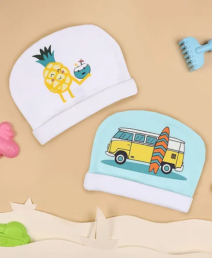 Kicks & Crawl Beach Theme Pack Of 2 Caps - White