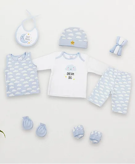 LilSoft Pack Of 9 Sleeveless Cloud Print Gift Set - Blue