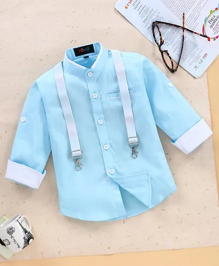 Robo Fry Full Sleeves Shirt with Suspender Belts Solid - Blue
