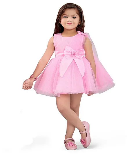 Betty By Tiny Kingdom Sleeveless Flower Embellished Fit & Flare Netted Dress - Pink