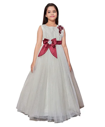 Betty By Tiny Kingdom Sleeveless Flower Embellished Flared Gown - Maroon