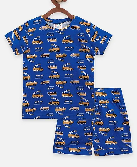Lilpicks Couture Half Sleeves Crane Print Night Suit - Blue