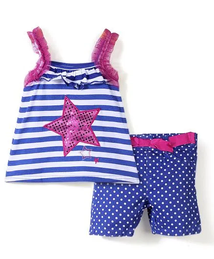 Nannette Star Print Top & Shorts Set - Blue & White