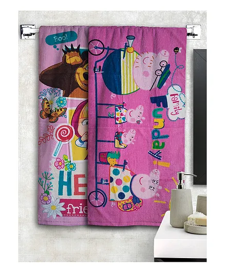 Athom Trendz Peppa Pig & Masha and The Bear Kids Bath Towel Pack of 2 - Multicolour
