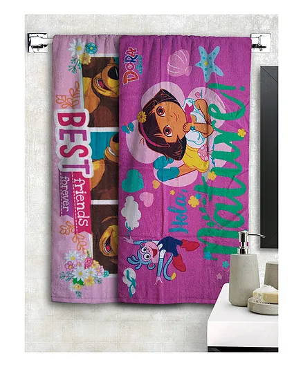 Athom Trendz Dora Mash & The Bear Kids Bath Towel Pack Of 2 - Multicolor