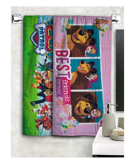Athom Trendz Mash & The Bear Paw Patrol Kids Bath Towel Pack Of 2 - Multicolor