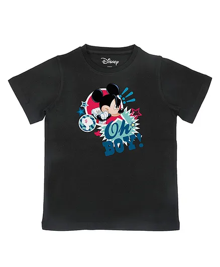 Disney By Crossroads Half Sleeves Mickey Mouse Printed Tee - Black